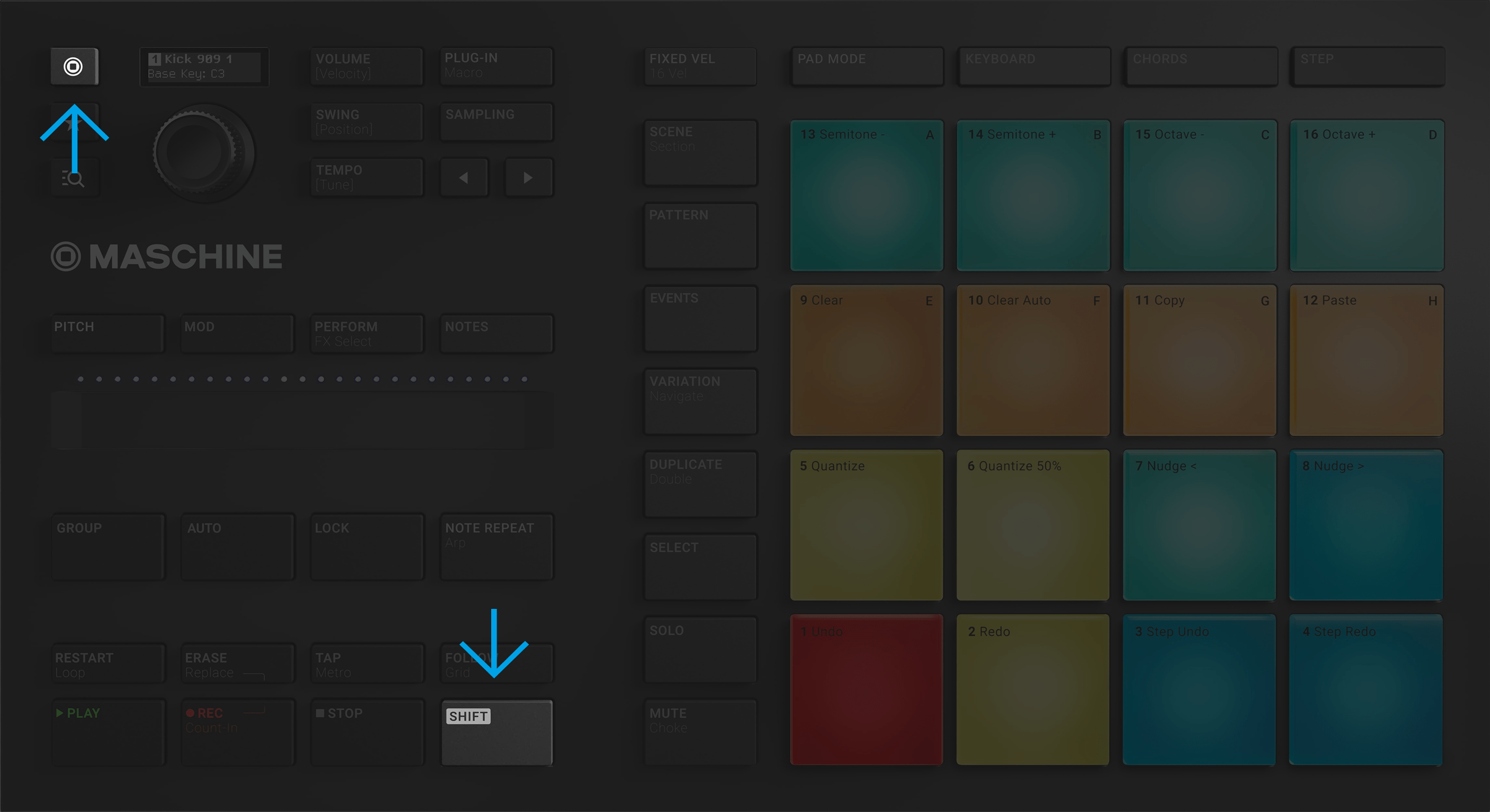 Press the SHIFT & MASCHINE buttons together